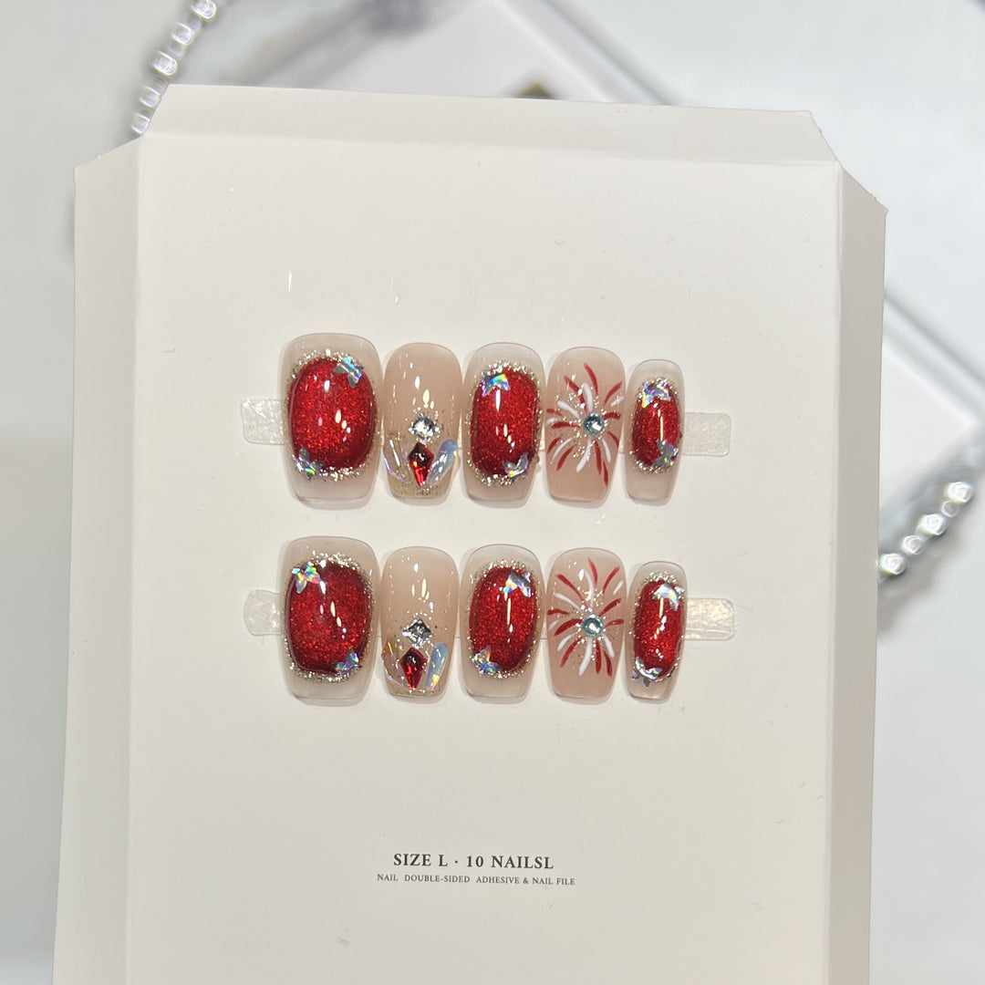Glittery Press-On Nail Art Set with Snowflake Design Bowlift