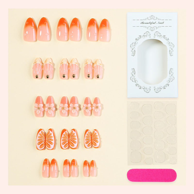 Decorative Press-On Nail Set with Floral and Citrus Accents Bowlift