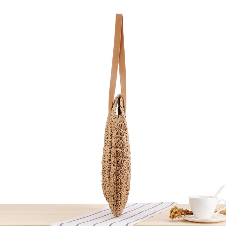 Round straw bag with leather handles Bowlift