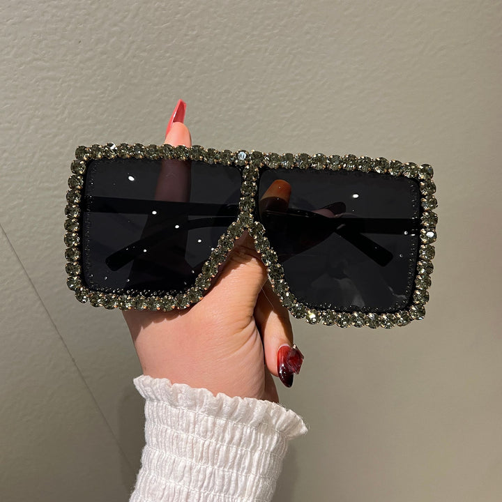 Women's Oversized Sunglasses with Sparkling Rhinestone Frame Bowlift