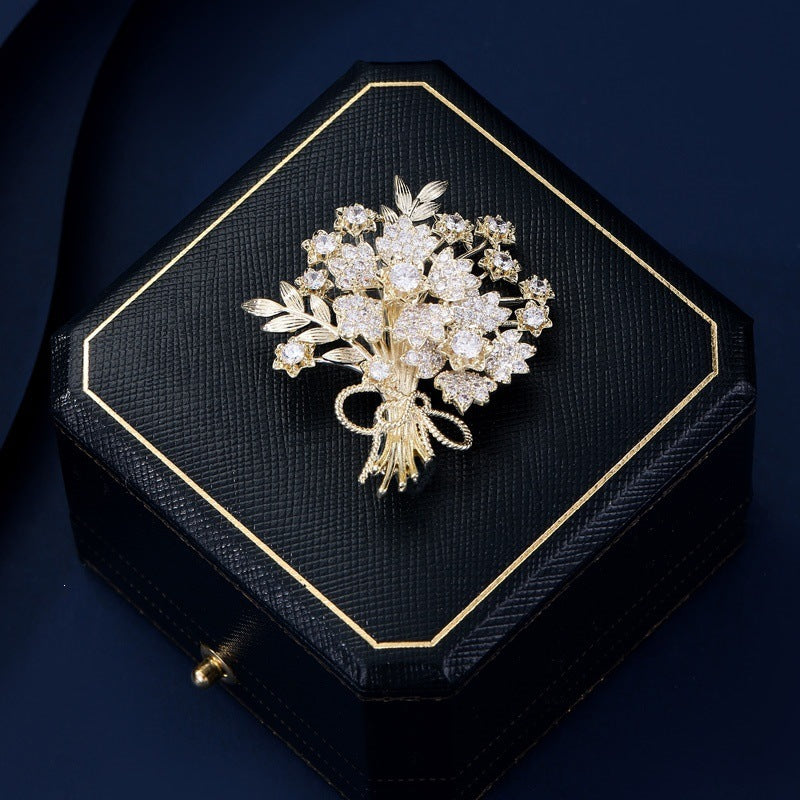 Exquisite Flower Brooch with Sparkling Crystals Bowlift