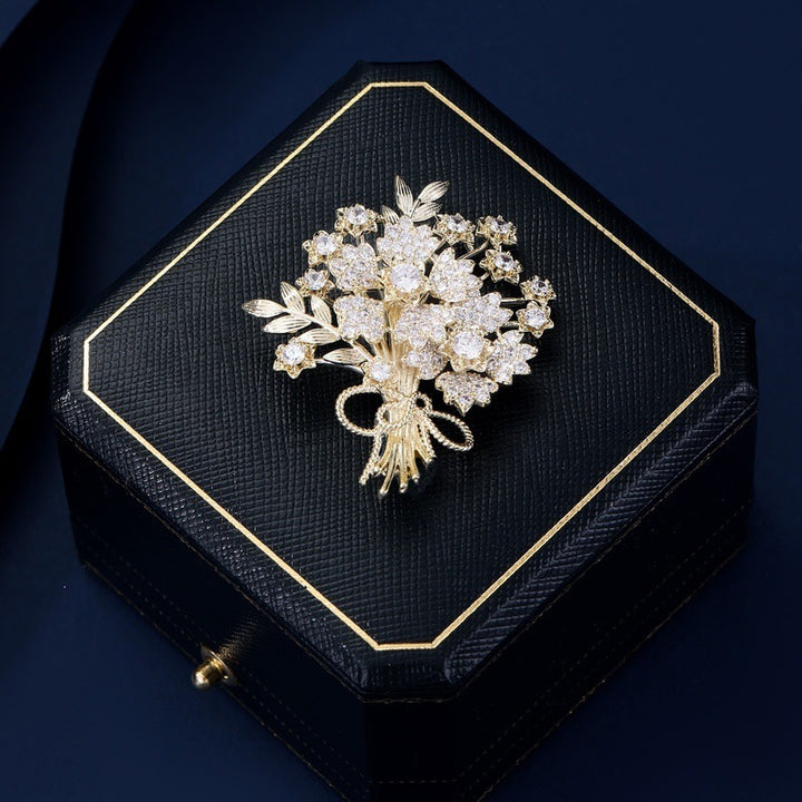 Exquisite Flower Brooch with Sparkling Crystals Bowlift