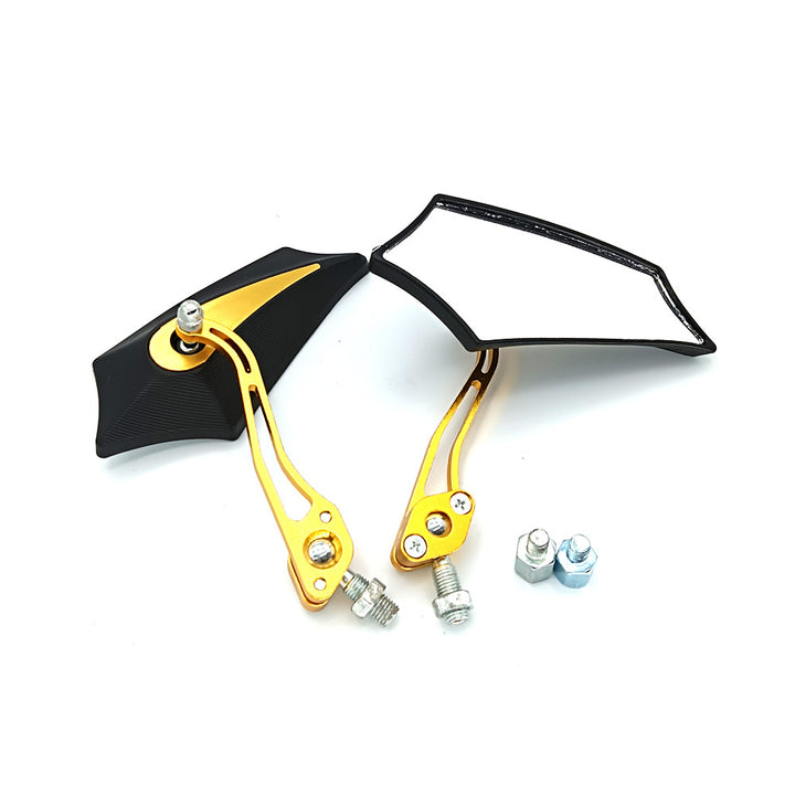 Sporty motorcycle rearview mirrors with rounded edges and adjustable viewing angle Bowlift