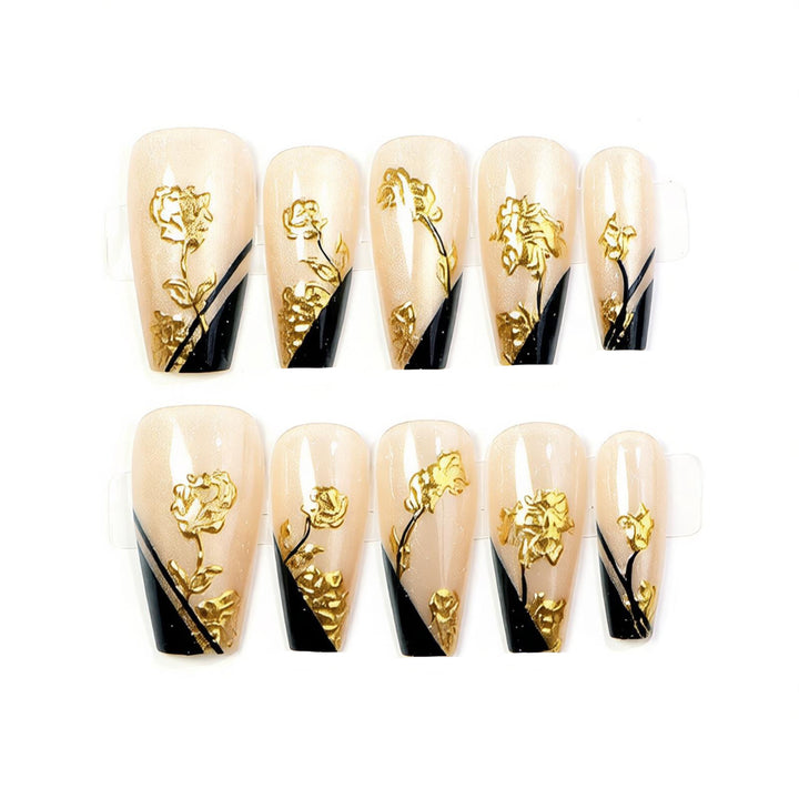 Decorative Press-On Nail Art Set with Elegant Floral Design Bowlift