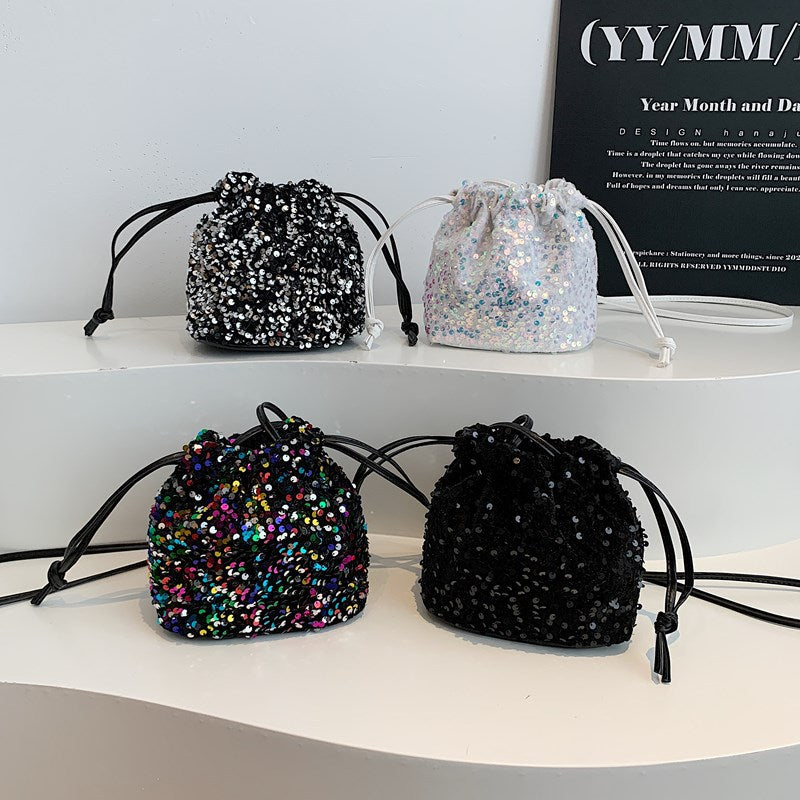 Glittery Sequin Drawstring Mini Bag Bowlift