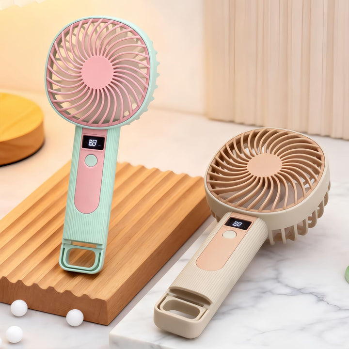 Women's Portable Handheld Fan with Digital Temperature Display and USB Charging Function Bowlift