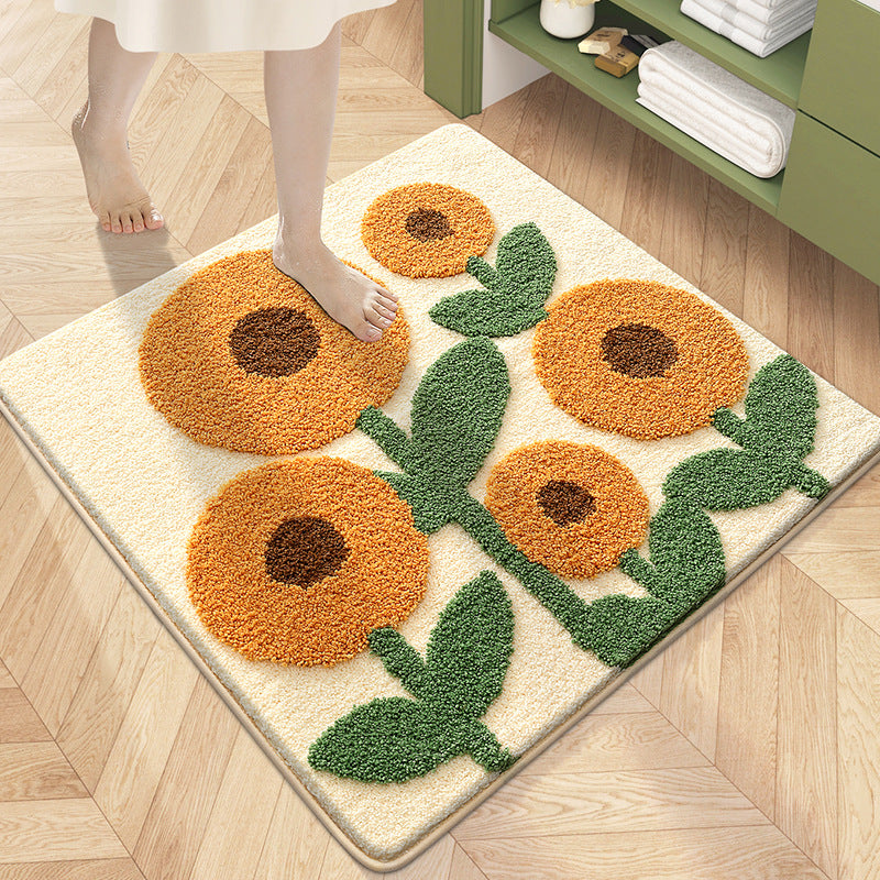 Floral Patterned Plush Bath Mat Bowlift