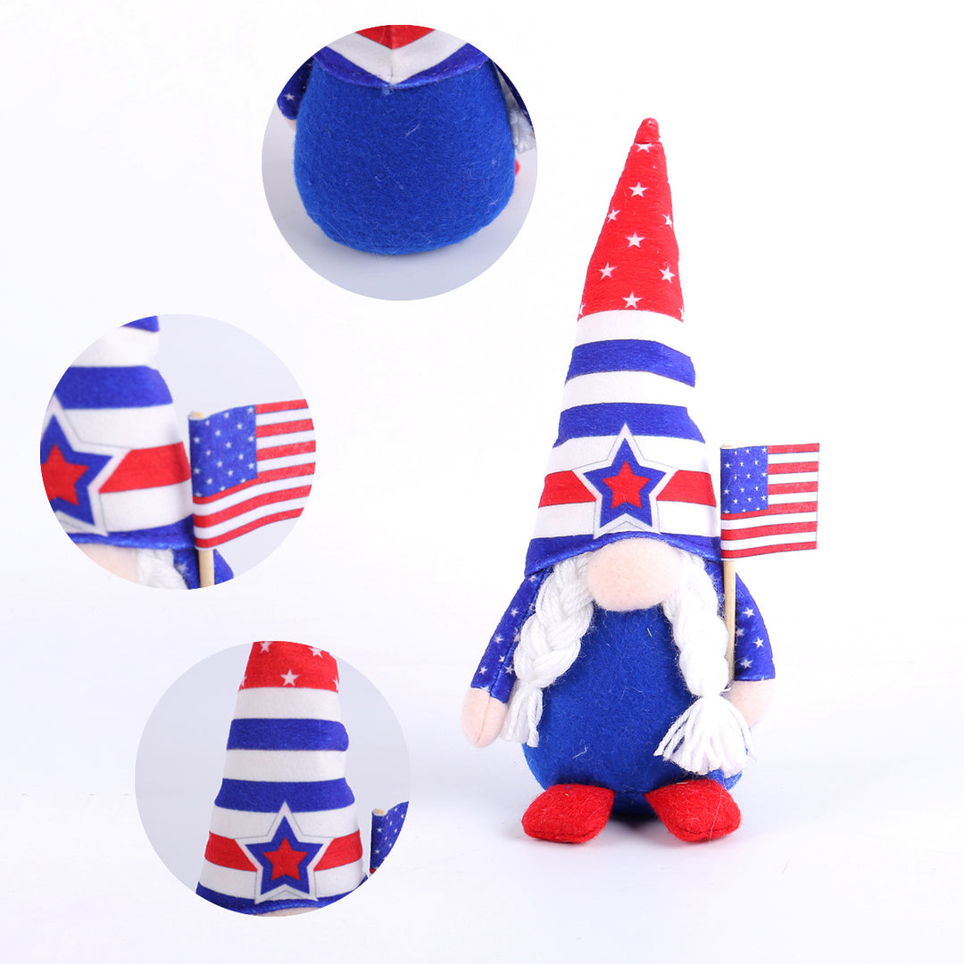 Unisex nan Patriotic Americana Decorative Gnome Plush Set with Star-Spangled Hats Bowlift