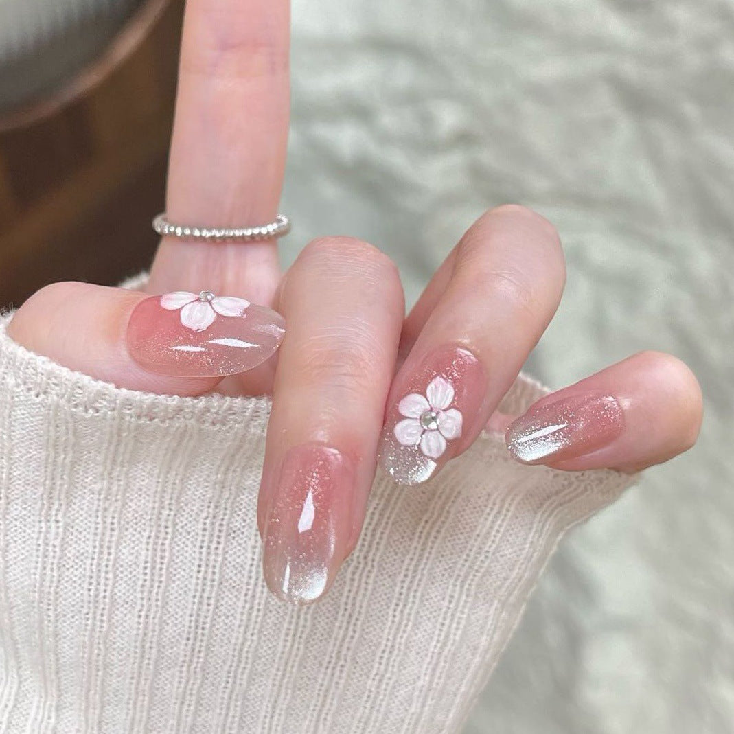Decorative Press-On Nail Extensions with Floral Design Bowlift