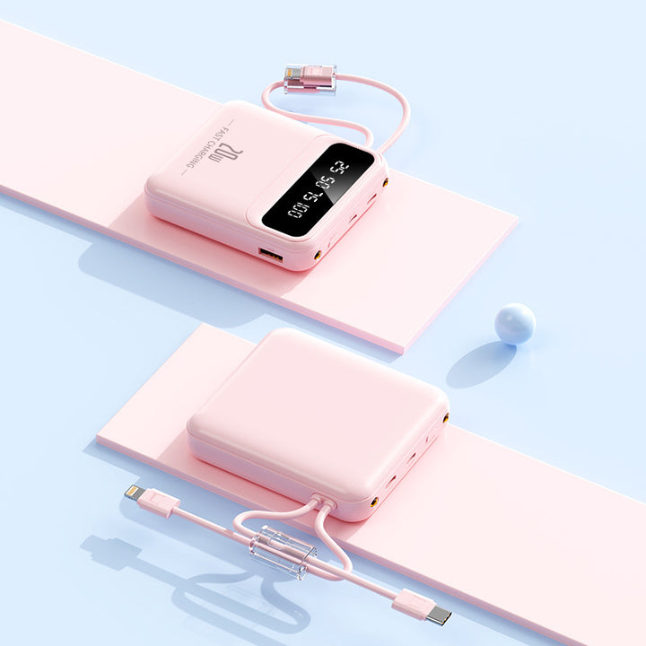 Portable power bank with integrated charging cable and digital display Bowlift