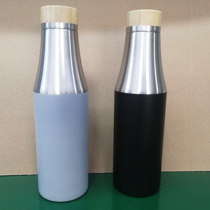 Women double-walled stainless steel drinking bottle with bamboo lid Bowlift