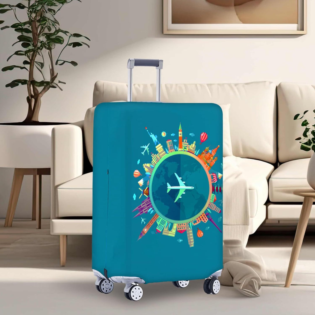 Unisex non-elastic suitcase protective cover with world travel design for hard-shell trolley and spinner wheels Bowlift