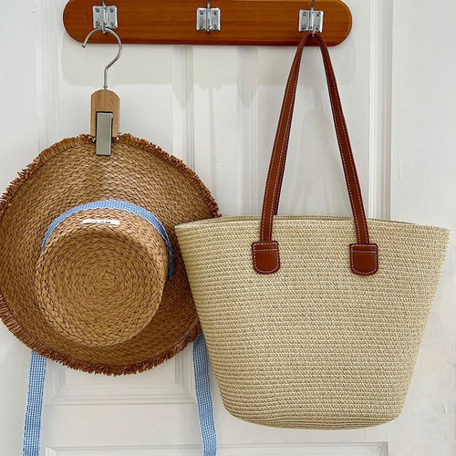 Classic straw bag with leather accents Bowlift