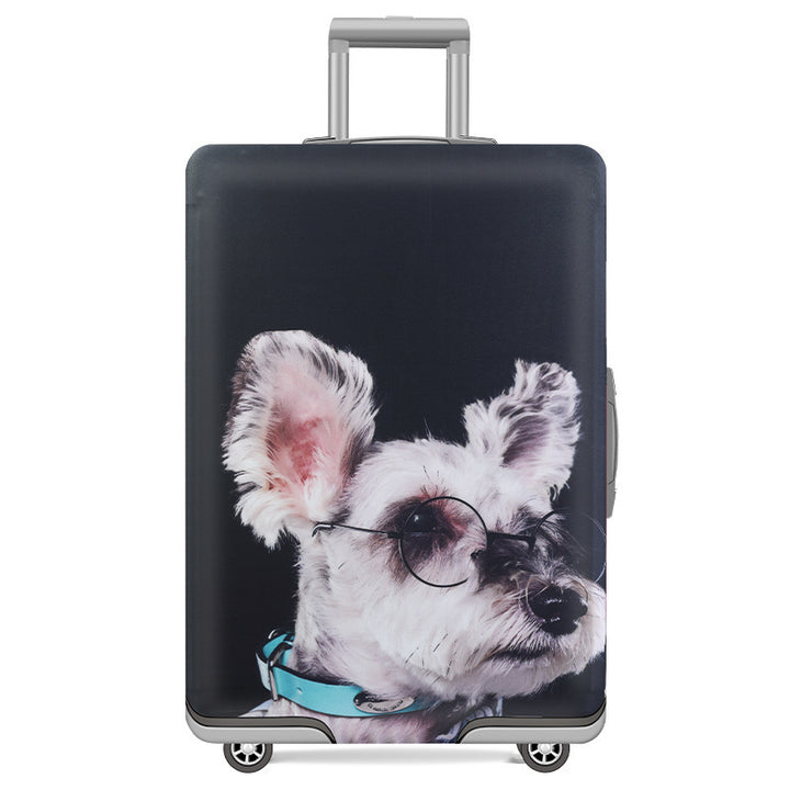 Unisex nan elastic motif suitcase cover made of stretchable polyester with handle and wheel openings Bowlift