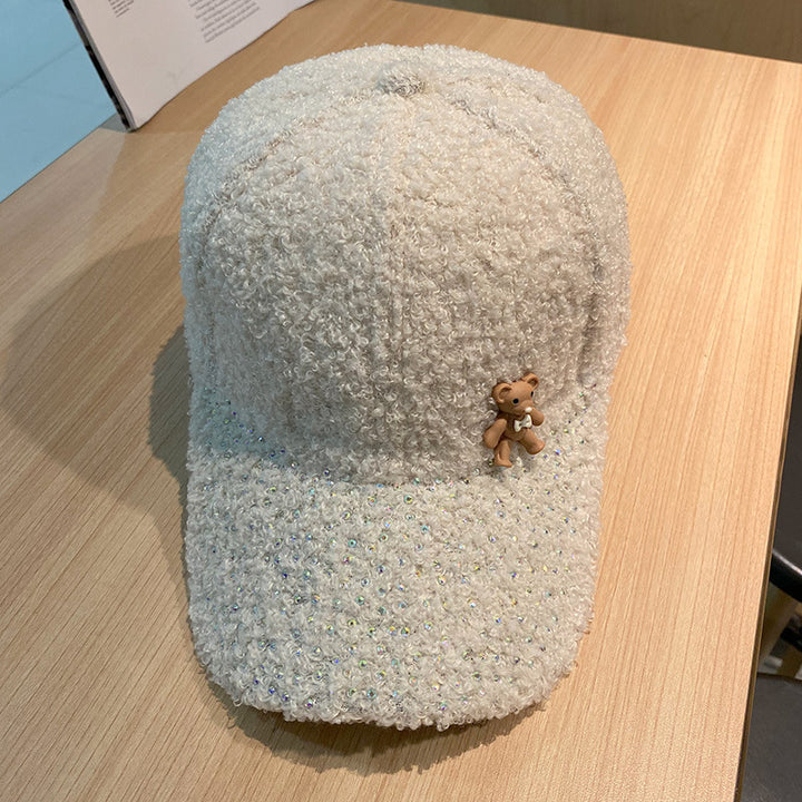 Women's Shimmering Fuzzy Baseball Cap Bowlift