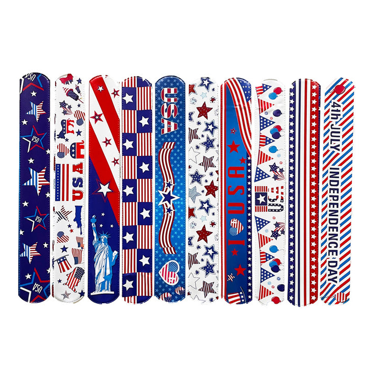Unisex nan patriotic Slap Bracelets multi-piece bracelet set with flexible metal core and USA motifs Bowlift
