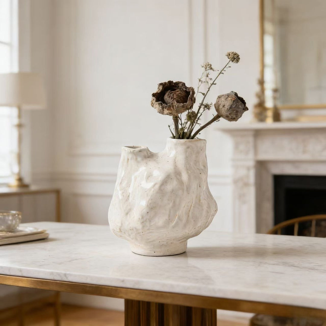 Hand-extrapolated Organic Textured Ceramic Sculptural Bud Vase with Asymmetrical Serrated Edge