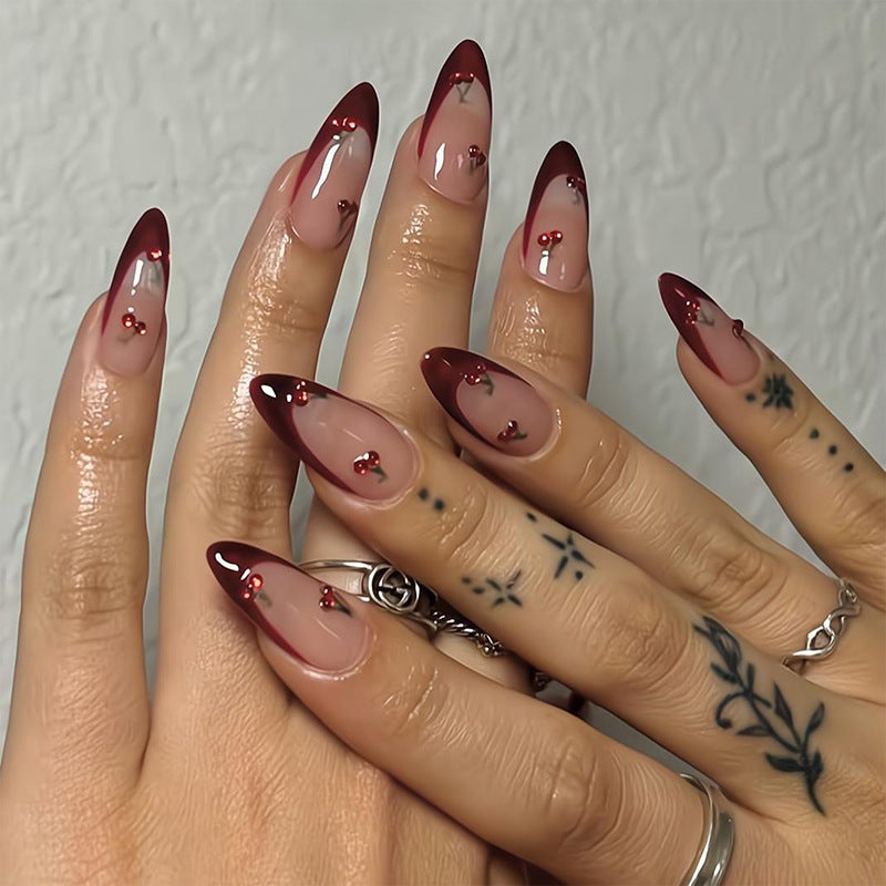 Acrylic nail set with fruity cherry design Bowlift