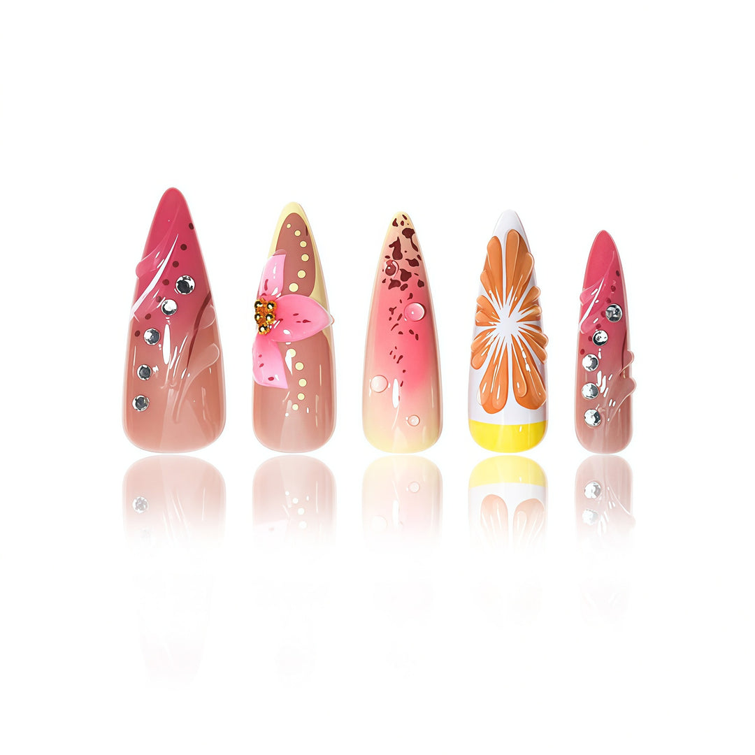 Floral Design Stiletto Nail Extensions Bowlift