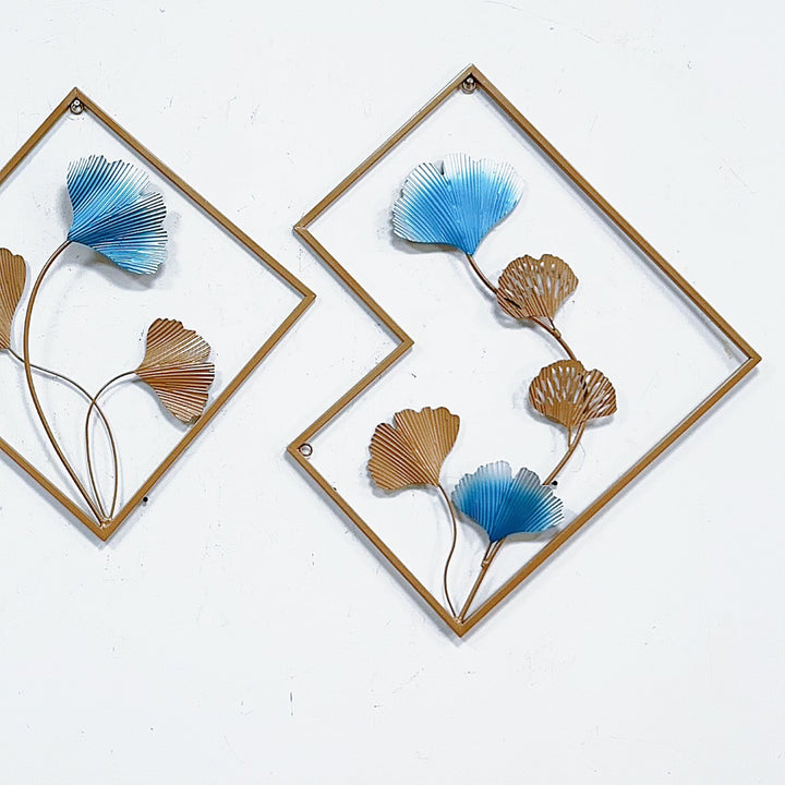 Decorative Metal Wall Art Set with Ginkgo Leaf and Floral Design Bowlift