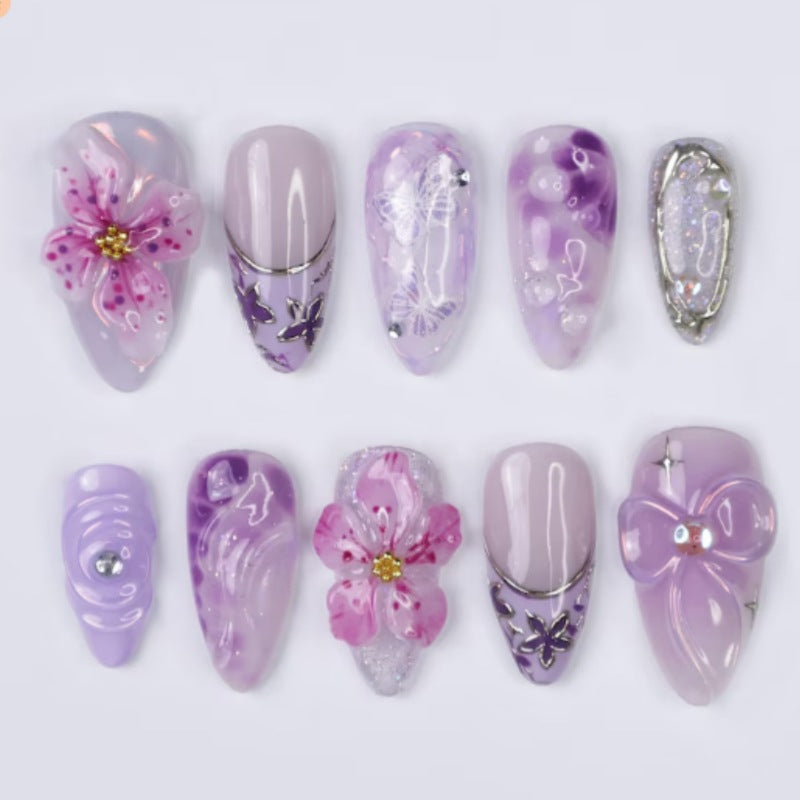 Artistic Floral and Star-Embellished Press-On Nail Set Bowlift