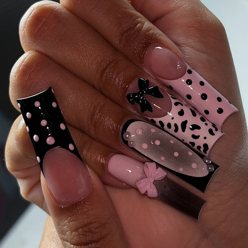 Decorative Press-On Nail Art Set with Polka Dots and Bows Bowlift