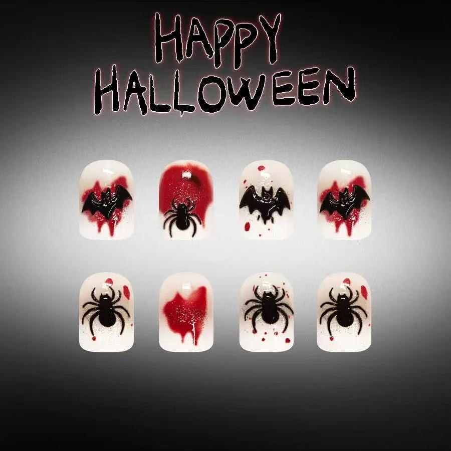 Halloween Fake Nail Set with Stylish Spider Web and Vampire Designs Bowlift