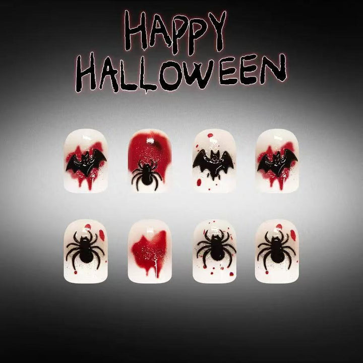 Halloween Fake Nail Set with Stylish Spider Web and Vampire Designs Bowlift