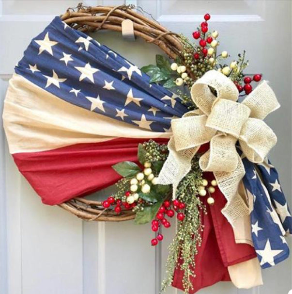 Unisex nan patriotic burlap starburst wreath with layered mesh petals and jute rosette center Bowlift
