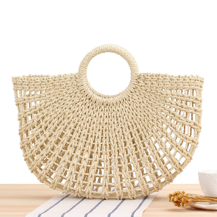 Handbag Made of Handwoven Wicker with Elegant Round Handle Bowlift