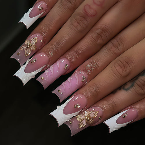 Elegant Floral Nail Art Press-On Set Bowlift