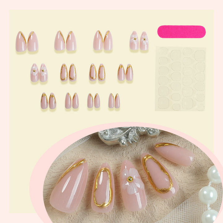 Luxurious Press-On Nail Art Set with Gold Accents Bowlift