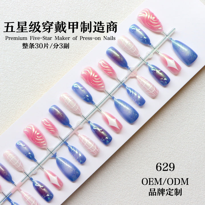 Decorative Press-On Nail Art Set with Iridescent and Abstract Designs Bowlift