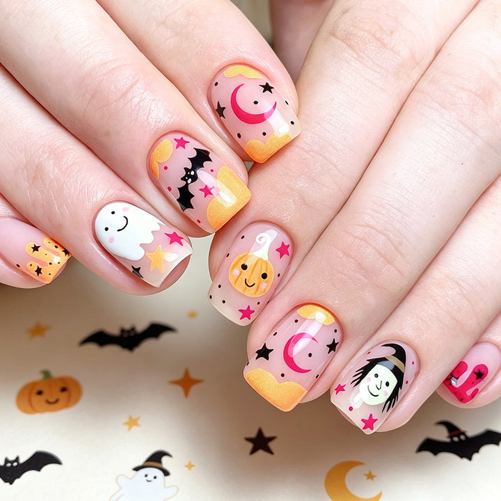 Whimsical Halloween-Themed Press-On Nail Art Set Bowlift