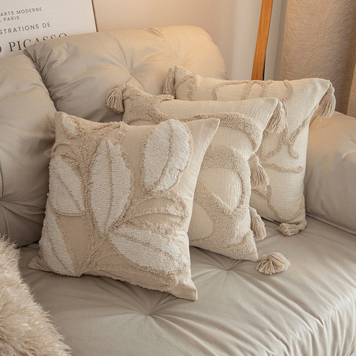 Decorative Tufted Square Throw Pillow with Tassel Corners Bowlift
