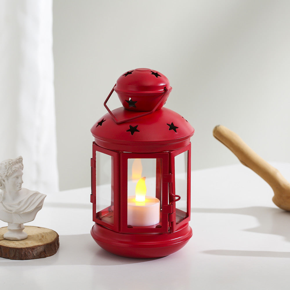 Decorative Star-Cut Glass Panel Metal Tea Light Lantern Bowlift