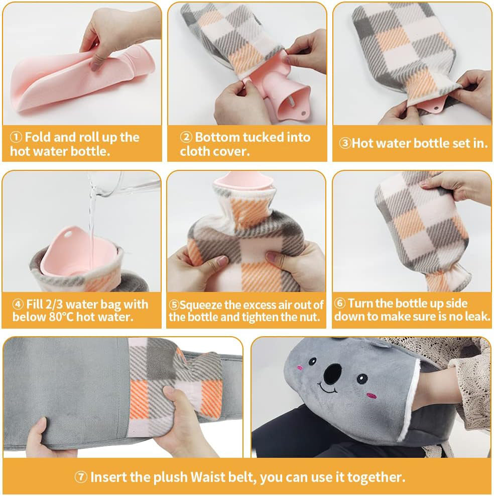 Cute Plush Hot Water Bottle Set Bowlift