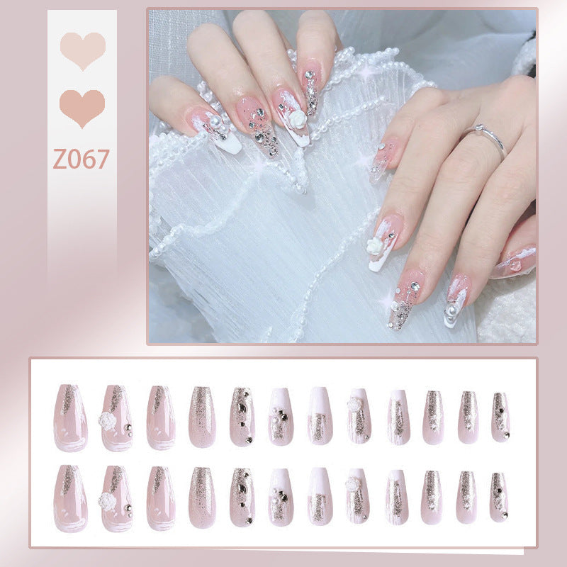 Acrylic nail set with elegant 3D flower and glitter decorations Bowlift