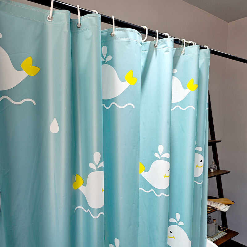 Playful Whale Theme Shower Curtain Bowlift