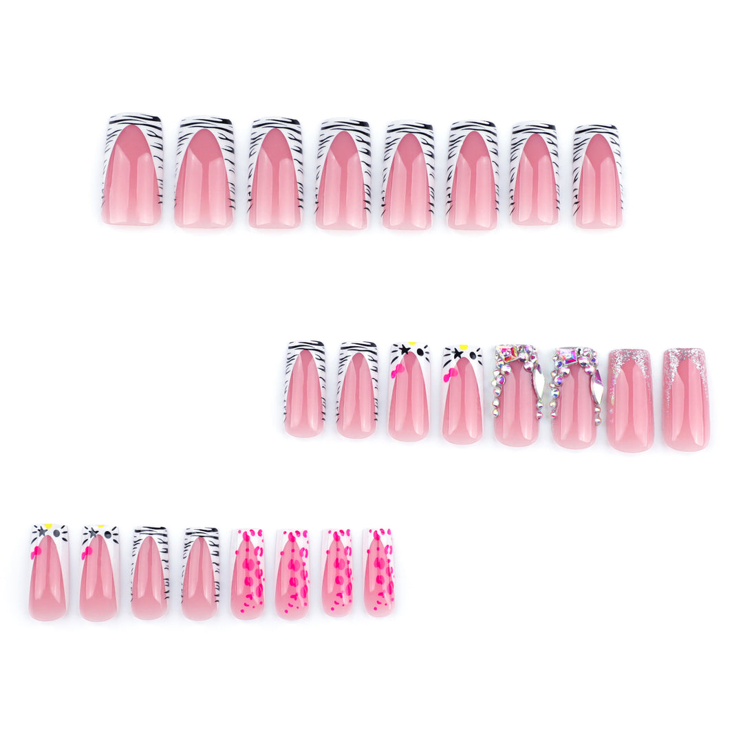 Artistic Nail Art with Animal Motif and Rhinestone Decorations Bowlift