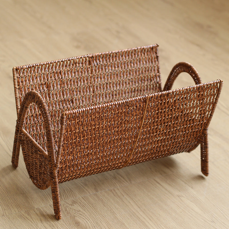 Unisex Rectangular Magazine Basket made of Handwoven Rattan Bowlift