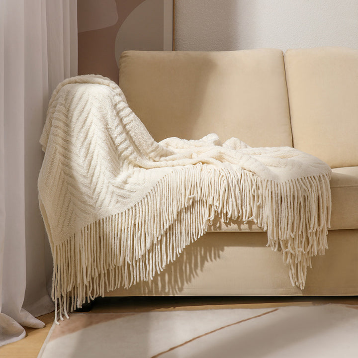 Cozy Knit Fringe Blanket Bowlift