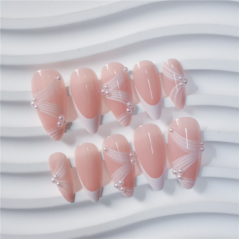 Elegant French Tip Press-On Nails Bowlift