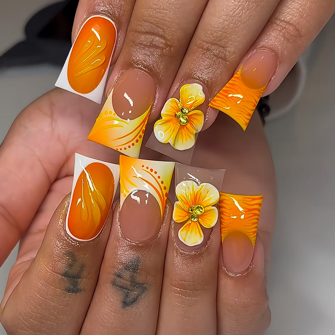 Artistic Floral Press-On Nails Set Bowlift