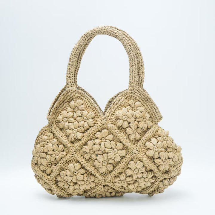 Handmade macrame shoulder bag with playful flower pattern Bowlift