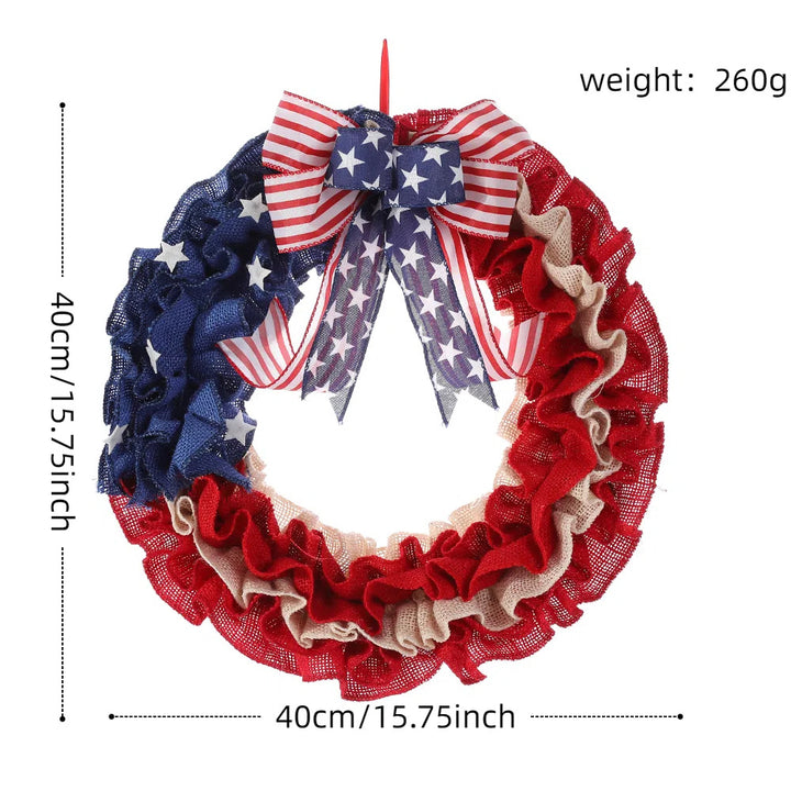 Unisex nan more patriotic Jute door wreath with star and stripe design and decorative bow Bowlift