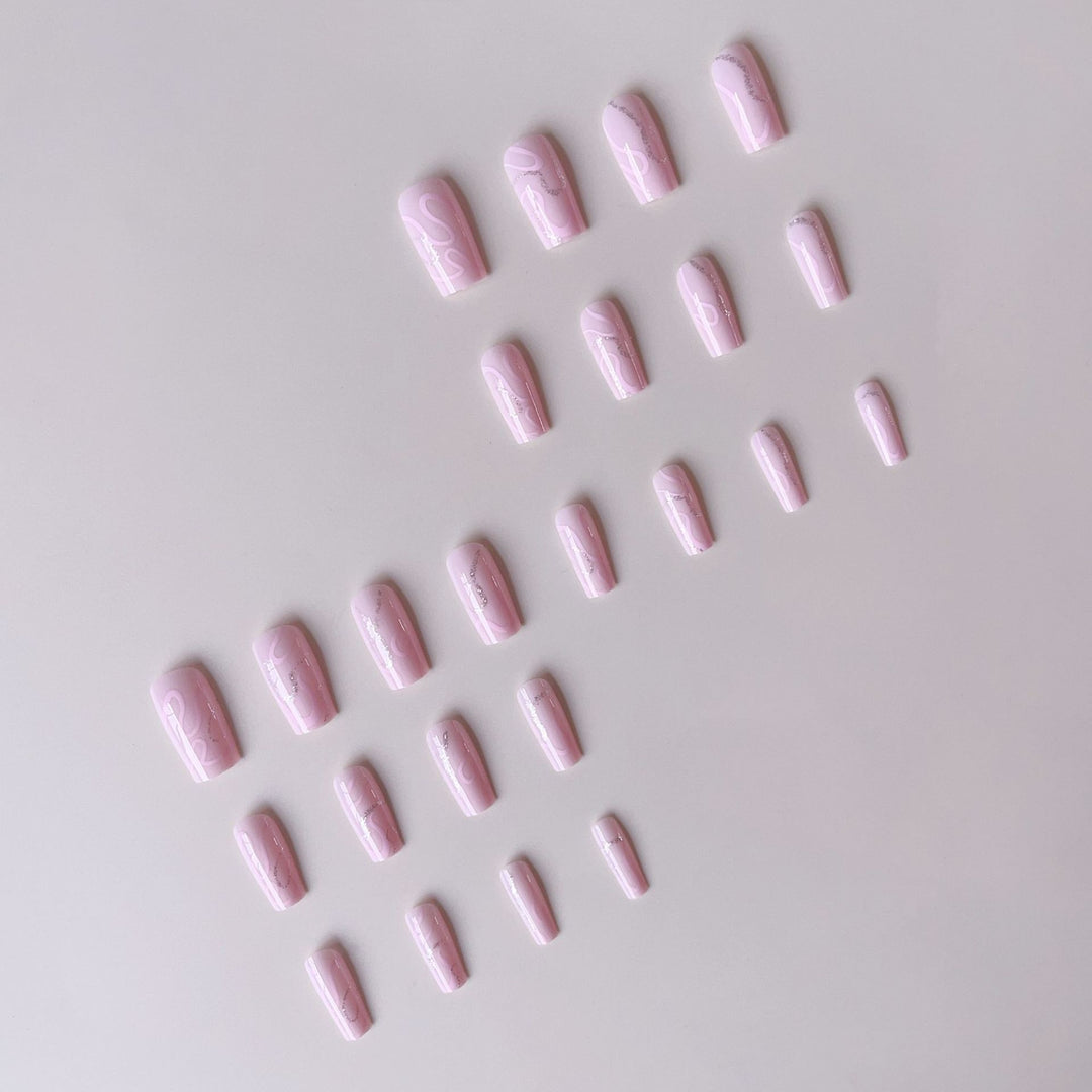 Artificial nail set with elegant 3D decorative lines and glitter accents Bowlift