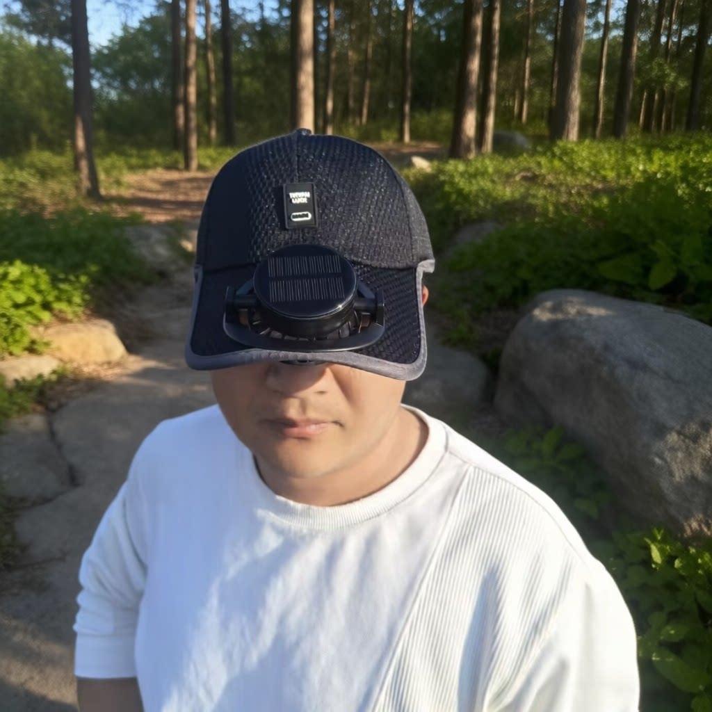 Solar-powered baseball cap with detachable solar fan and breathable honeycomb fabric Bowlift