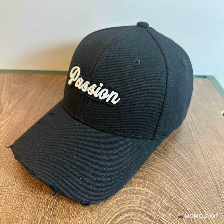 Women's Distressed Cotton Baseball Cap with Embroidered Quote Bowlift