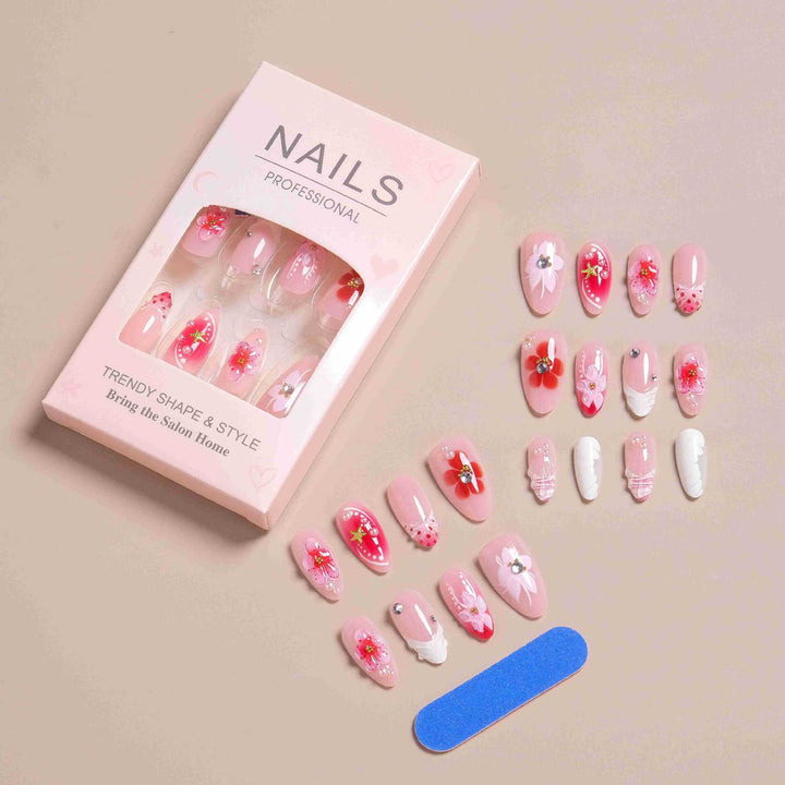Elegant Floral Design Press-On Nail Set Bowlift